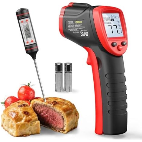 Eventek Thermometre Cuisine, -50°C600°C(-58°F1112°F) Thermometre Laser avec Thermomètre à Viande, Sans Contact avec 0,1-1,0 Emissivité Réglable, Thermometre Infrarouge pour Cuisine/BBQ/four a pizza (1/5)
