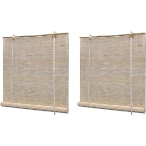 Stores à rouleau Bambou naturel 2 pcs 120x160 cm (1/5)