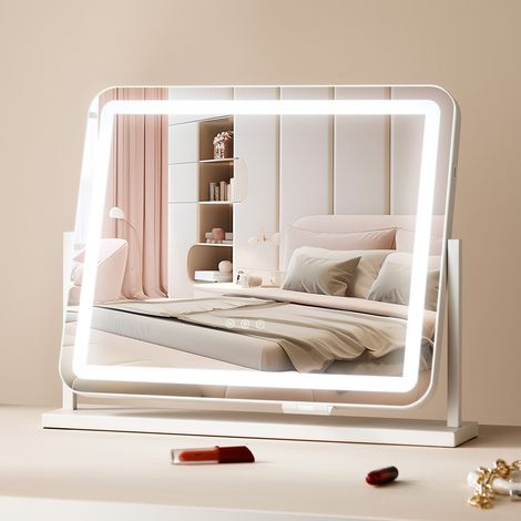 VEVOR Miroir de Maquillage Hollywood Lumineux, 3 Modes Eclairage de Couleur, Miroir Cosmetique Studio Lumiere LED, Grossissement 5X, Port USB, Controle Tactile Intelligent, Rotation 360°, 547x447 mm