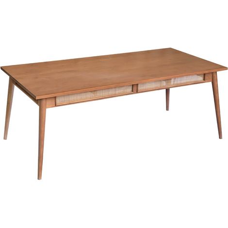 KESIAH - Table repas 200cm en acacia finition teinté teck avec plaquage cannage (1/2)