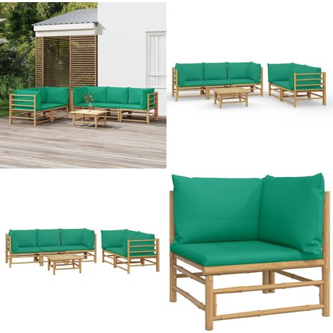 6-tlg. Garten-Lounge-Set mit Grünen Kissen Bambus - Bambus Möbel - Gartenloungeset - Gartenmöbel - Outdoor Möbel - Esstisch - Home & Living (1/5)