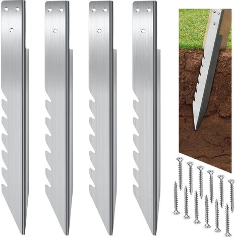 Lot de 4 piquets d'ancrage au sol pour poteaux en bois - Longueur : 40 cm - Support de poteau en acier galvanisé - Pour balançoire, abri de jardin, clôtures, projets de jardin (1/5)