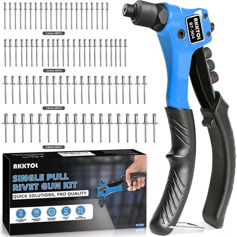 Pince a Rivet, Riveteuse, Pince a Rivet Pop avec 200 Rivets pour 4 Types 4,8mm 4,0mm 3,2mm 2,4mm, Pince à riveter Manuelle pour Automobile, Chemin de Fer, Meubles, Jardinage etc (1/5)
