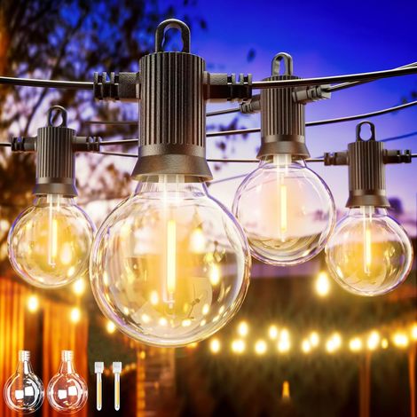 Guirlande Lumineuse Extérieure, 100FT/30M G40 LED Guirlande Guinguette Extérieur avec 40 Ampoules + 2 Rechange, 2700K Blanc Chaud Étanche pour Fête Jardin Mariage Patio (1/5)