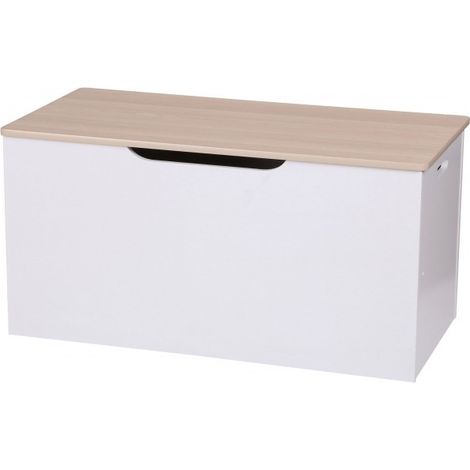 Coffre à jouets en bois MDF blanc 80x40x40cm – Système anti-pincement – Rangement sécurisé pour chambre d'enfant – Toilinux (1/4)