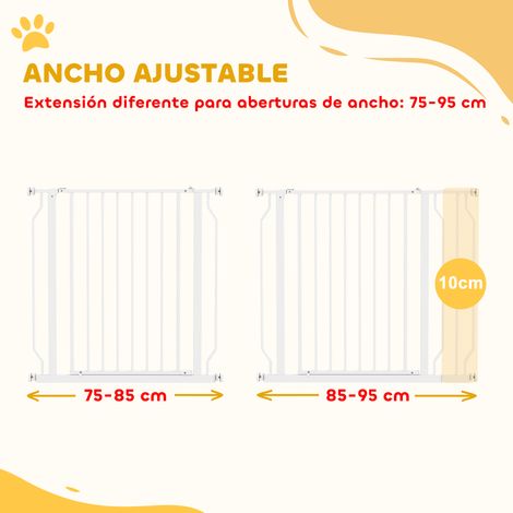 Barrière pour chien à largeur réglable de 75 à 95 cm. avec extension et double verrouillage. blanche (1/5)