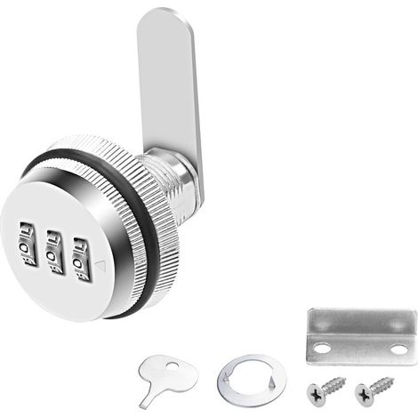 Serrure à combinaison à came, serrure à code pour tiroir, serrure à cylindre 3/4" avec finition chromée, serrure de sécurité pour armoires et tiroirs (20 mm) (1/5)