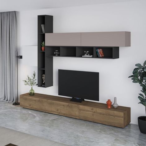 Parete attrezzata noce antracite bianco e tortora Fashion 275x40x205H (1/5)