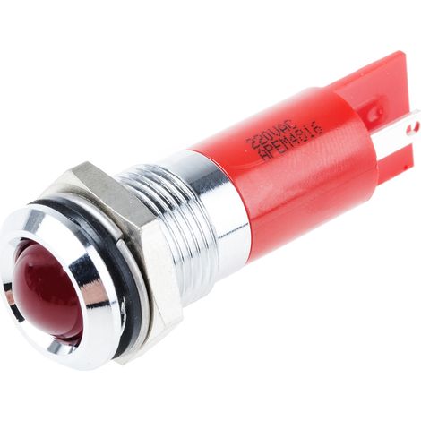 Voyant LED lumineux Rouge RS PRO, dia. 14mm, 220V c.a., IP67 ( Prix pour 1 ) (1/2)