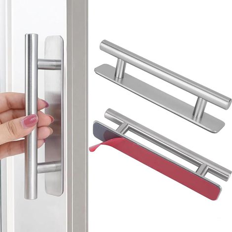 BEBUSINGOTO 2 Stück selbstklebende Möbelgriffe, Edelstahl-Küchengriffe, kein Bohren erforderlich, für Schränke, Küchen, Schiebetüren, Balkontüren, 150 mm, Silber (1/5)