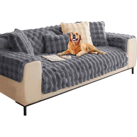 Housse Canapé - Fourrure Synthétique Épaisse Antidérapante - Pour Canapé L 1 à 4 Places - Gris - 70x70 cm - Unité (1/5)