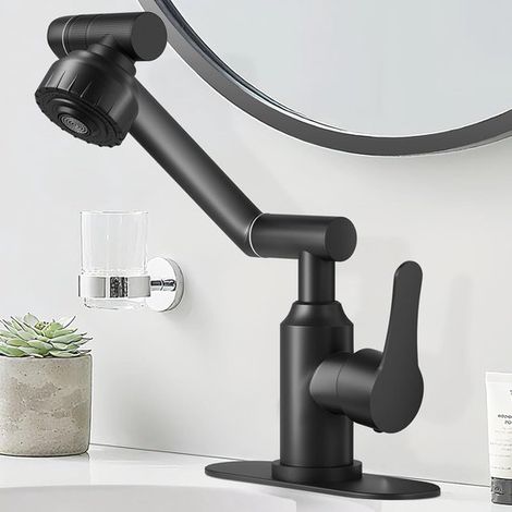 Badarmatur Küchenarmatur Waschtischarmatur, 1080° drehbar für 1 oder 3 Löcher Einhebelmischer mit Warm und Kaltwasseranschluss, 2 Auslaufmodi, Ma (1/5)