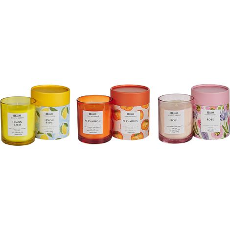 Conjunto de 3 velas aromáticas 100% cera de soja mecha de algodón vidrio floral oriental fragancia de hierbas rosa/caqui/melisa COLORFUL BARREL