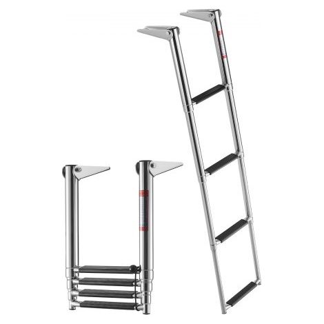 Escalera para Barco Telescópica de Acero Inoxidable de 4 Peldaños, Soporta 408 kg, Escalera Plegable de Embarque con Peldaños Antideslizantes para Pontón Plataforma Barco de Pesca Muelle Piscina (1/5)