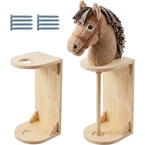 Relaxdays Hobby Horse Holder, Set of 2, Wall-mounted, Hobby Horse Storage, HWD: 35x15x15 cm, Wood, Natural