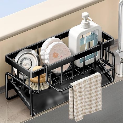 Organisateur d'évier en Acier Inoxydable Organisateur evier Rangement sous evier Auto Drain Convient pour Porte Eponge evier Cuisine Rangement et Organisation de Cuisine Organisateur evier (1/5)
