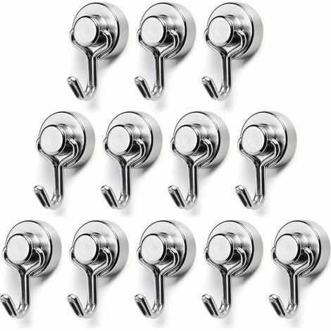 Magnetic Hooks, 15mm Diameter, Small and Powerful Metal Hooks with Neodymium Magnet, Max Load Capacity 7kg, Suitable for Kitchen, Refrigerator, Office, Pack of 12 (1/5)