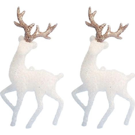 Lot de 2 miniatures décoratives de Noël en forme de cerf brillant, idéales pour décorer un gâteau.-14X8CM-White (1/3)
