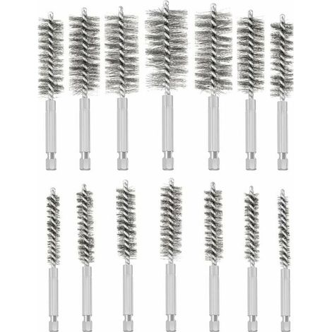 UlisemBrosse Metallique pour Perceuse, 14 Pièces Brosse de Trou en Acier Inoxydable, Différentes Tailles Brosse de Nettoyage en Acier Inoxydable pour éliminer Vieille Peinture et Rouille (1/4)