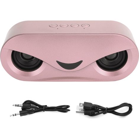 Enceinte Bluetooth portable double haut-parleur sans fil avec lumière LED, stéréo bass, compatible clé USB, couleur rose. (1/5)