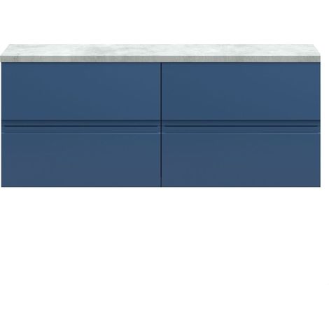 Mavesyn Contemporary 4 Drawer Wall Hung Vanity Unit with Laminate Worktop, Dark Blue, 1200mm
