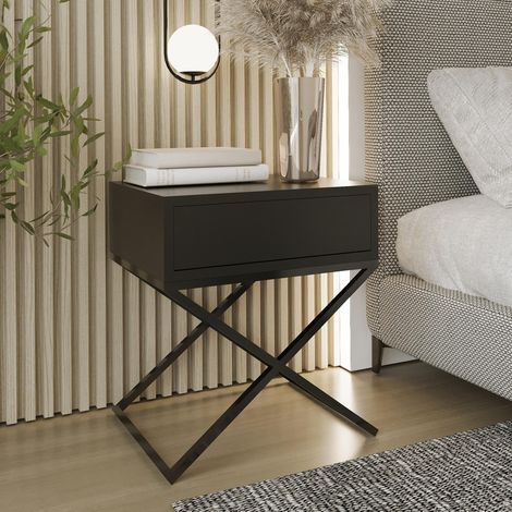AX LIVING Nachttisch modern schwarz Aleio X 45 cm breit, Gestell