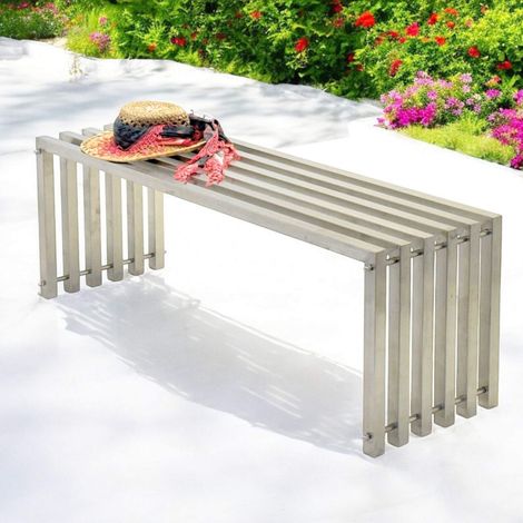 DanDiBo Gartenbank Wetterfest Metall Edelstahl Massiv 115 cm Sitzbank Outdoor Garten 96607 Parkbank Lamellenbank (1/5)