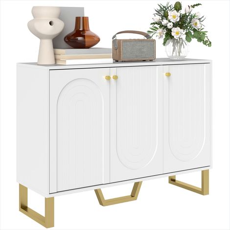 Buffet blanc MDF avec portes arquées et rangements modulables, 106,5 x 35 x 77,5 cm, pour salon et séjour (1/5)