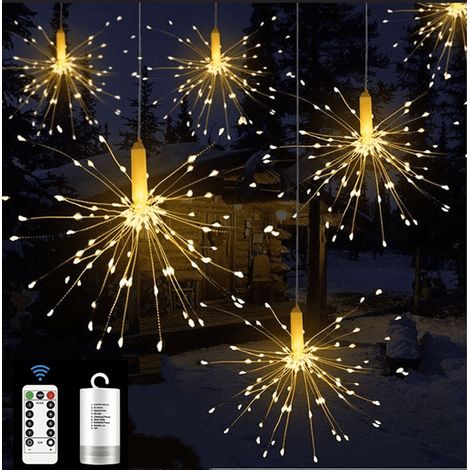 Guirlande Lumineuse En Forme De Feu D Artifice - 180 LED Sur Fil De Cuivre - 8 Modes Avec Télécommande - Alimentation Sur Piles - IP67 - 1 Pièce (1/5)