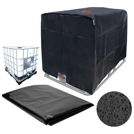 Housse de protection pour réservoirs d'eau extérieurs de 1000 L, étanche à l'eau et à la poussière, en tissu Oxford, protection solaire, adaptée aux outils d'extérieur (noir). (1/3)
