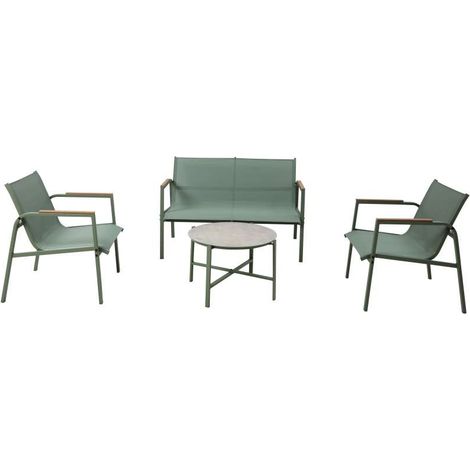Domo Mea Salotto da Giardino Best Green - Divano Poltrone Tavolino Textilene Verde
