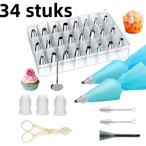 Kit de 34 douilles de décoration avec 24 embouts pour poche à douille, accessoires pâtisserie multicolores (1/5)