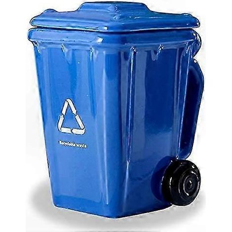 Mug en céramique 400 ml avec motif de poubelle de recyclage original - Cadeau amusant pour hommes et femmes (bleu) (1/3)