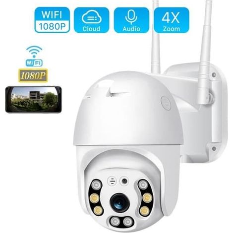 SABIR-Caméra IP WiFi 1080p (blanche) pour extérieur - VINSIC - Vision nocturne - Détection de mouvement - Audio bidirectionnel (1/4)