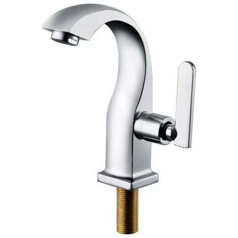 Verchromter Einzelhebel-Kaltwasserhahn für Badezimmer, Waschbeckenarmatur aus Kupfer, Kaltwasserhahn für Waschbecken und Badewanne, Zubehör für Haus und Garten (1/5)