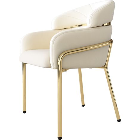 Chaise de salle à manger en velours beige avec pieds métalliques, lot de 4 (1/5)