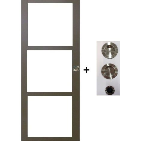 Porte Coulissante Gris Taupe Ral 7006 Vitrage Transparent H204 X L73 Cm, Coquilles, Tire Doigt Gd Menuiseries