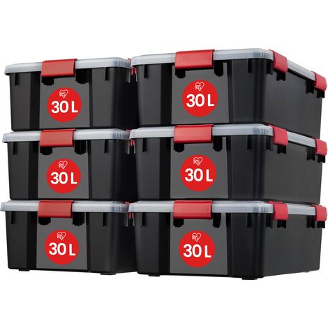 Iris Ohyama, Boite de Rangement Hermétique, 30L, Lot de 6, Noir, AT-LS