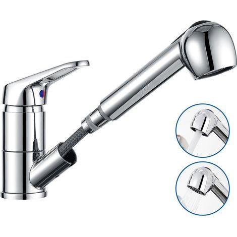 Auralum Robinet Cuisine avec Douchette Extractible 2 Jets Mitigeur Evier en Inox Chromé Pivotant 360° Robinetterie Monotrou Eau Froide et Chaude (1/5)