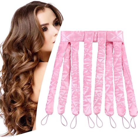 Fer à friser sans chaleur - Élastiques à friser sans chaleur - Fers à friser - Fers à friser sans chaleur pour tous types de cheveux - Fers à friser faits maison - Fer à friser à huit dents - Rose (1/5)