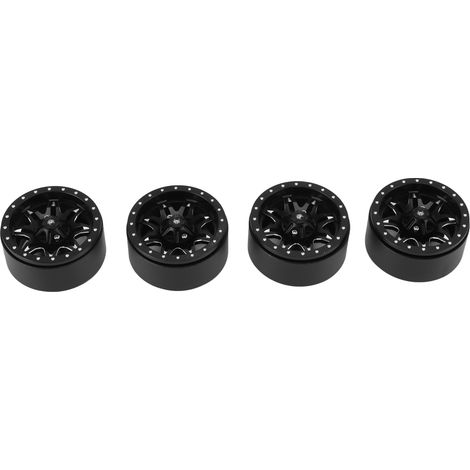 Vier silber-schwarze Aluminiumfelgen für SCX10-Felgen, stabil und einfach zu montieren, geeignet als Ersatz für Traxxas RC-Cars. (1/4)