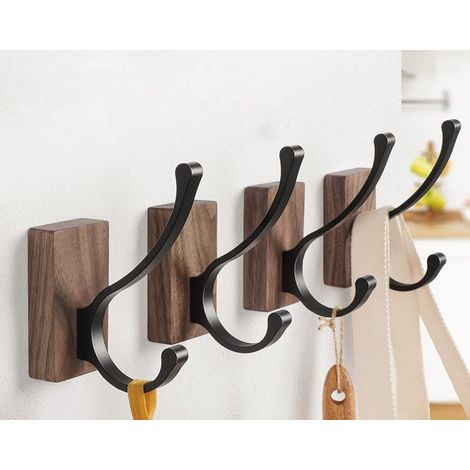 4 Porte Manteau - Manteaux en Bois, Crochet Mural Pour Chapeaux, Clés, Serviettes, Portefeuilles, Décoration de Salon, Salle de Bain, Chambre à Coucher, Cuisine, Garde-Robe (1/5)