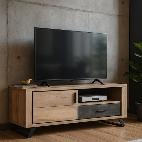 Meuble TV contemporain 2 portes 1 tiroir avec LED 143cm PERO (1/4)