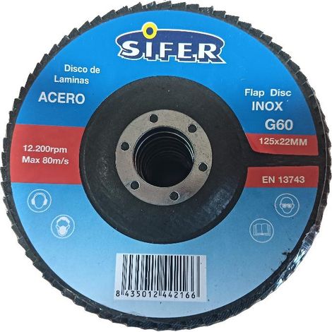 SIFER sifer disco laminas lija acero inox 125x22. grano   60