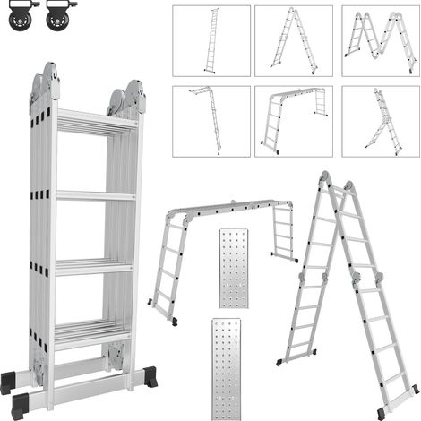 Wolketon 7 in 1 Escalera plegable articulada 4x4 escalones, andamio multifuncional, separador de pared, escalera de tijera, 2 plataformas de trabajo