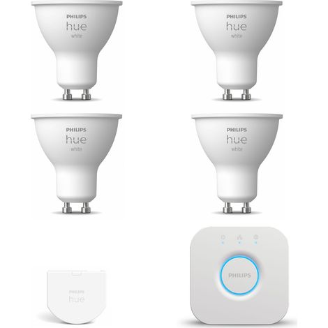 Philips Hue Kit de démarrage GU10 avec 4 Spots LED Lumière blanche chaude - Incl. 1 Bridge, 1 Interrupteur mural - White (1/5)