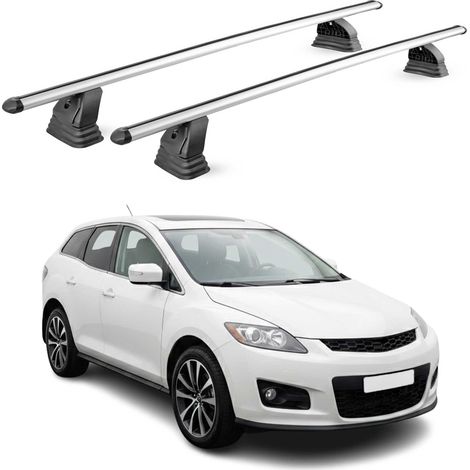 OMAC Barres de toit transversales en aluminium pour Mazda CX-7 2006-2012 – TÜV / DIN 75302:2019 – Antivol inclus – Charge max 75 kg – 2 barres – Gris (1/4)