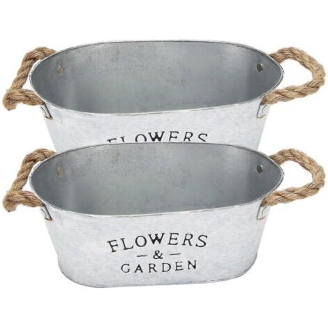 Ensemble de deux jardinières vintage en métal avec poignées, de style campagnard, parfaites pour cultiver des plantes grasses et des herbes aromatiques pots à plantes vintage. (1/5)