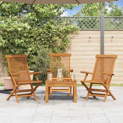 Lot de 3 Chaises de jardin et de camping, Chaises de relaxation, Bois de teck massif OIB2178E (1/5)