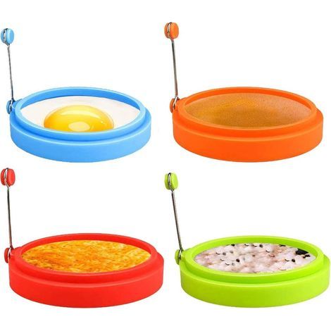 Anneaux d'œufs en Silicone, 10,5 cm, Sans Danger pour Les Aliments, Revêtement Antiadhésif, œufs au Plat, Crêpes, Sandwichs pour le Petit-Déjeuner, Anneau de Muffin aux œufs, Multicolore, 4 piè (1/5)